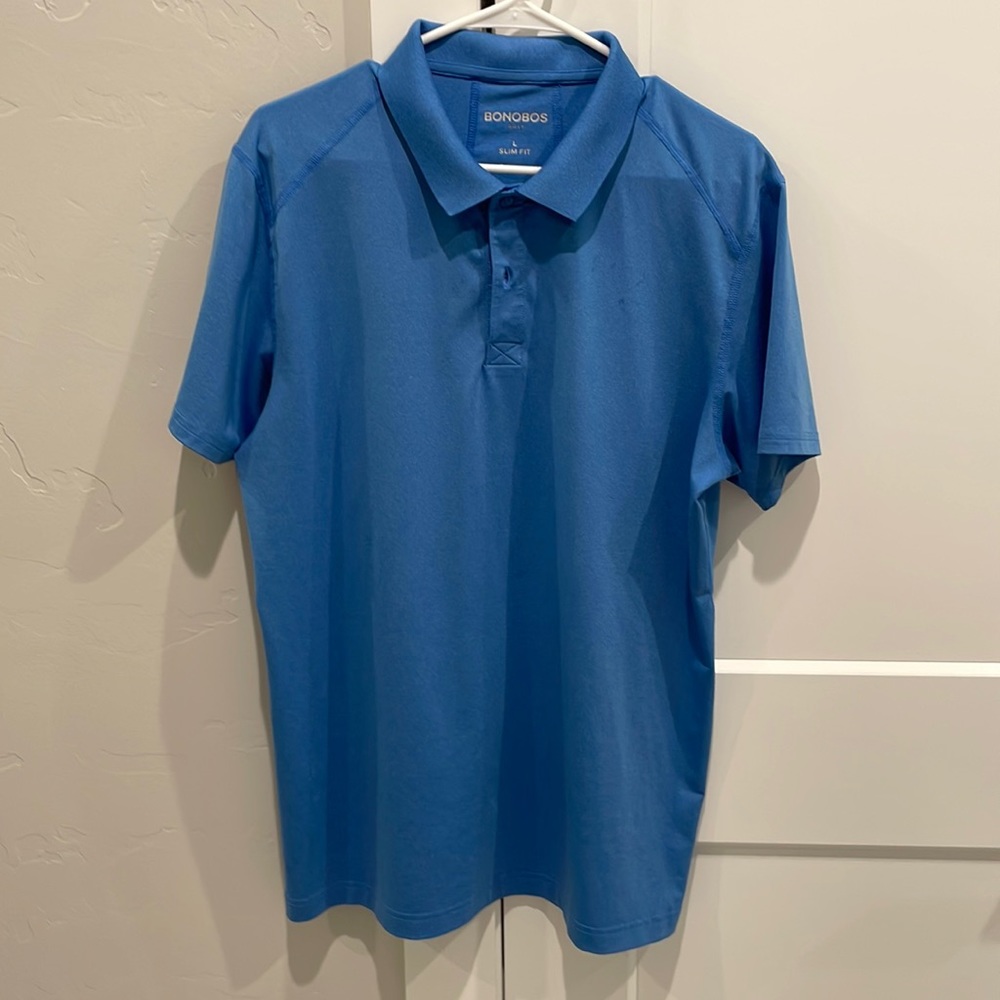 Bonobos blue golf shirt. Size large slim